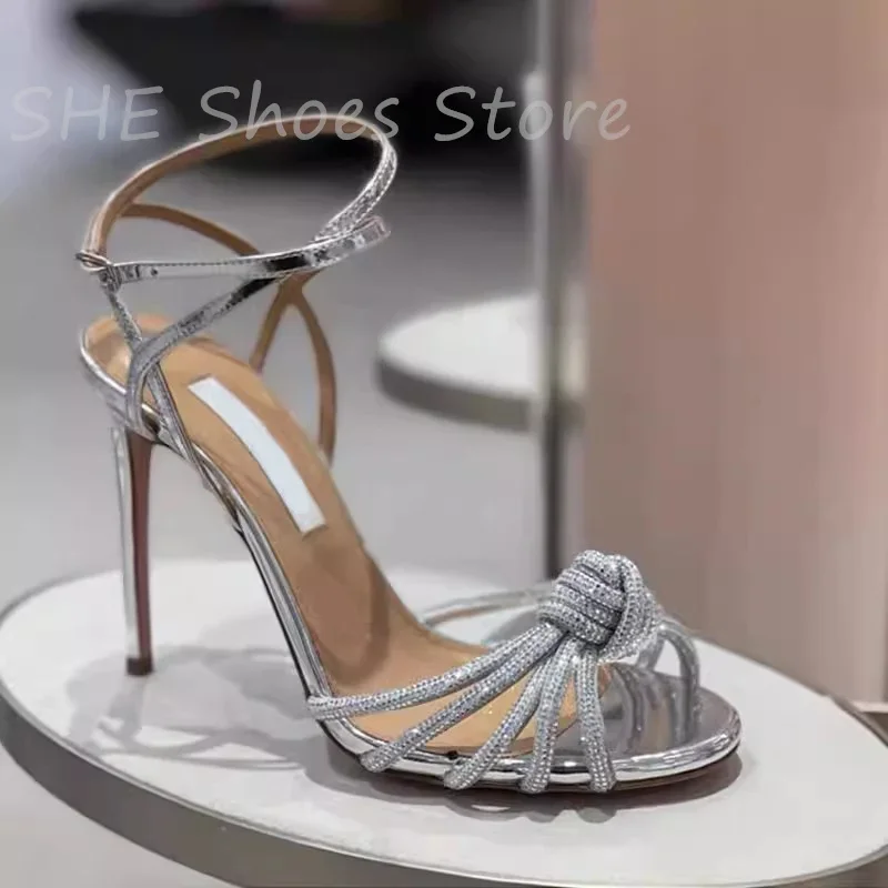 

Женские туфли-лодочки на тонком каблуке со стразами и одним ремешком, сандалии с перекрестным ремешком на щиколотке в римском стиле, женская обувь на высоком каблуке