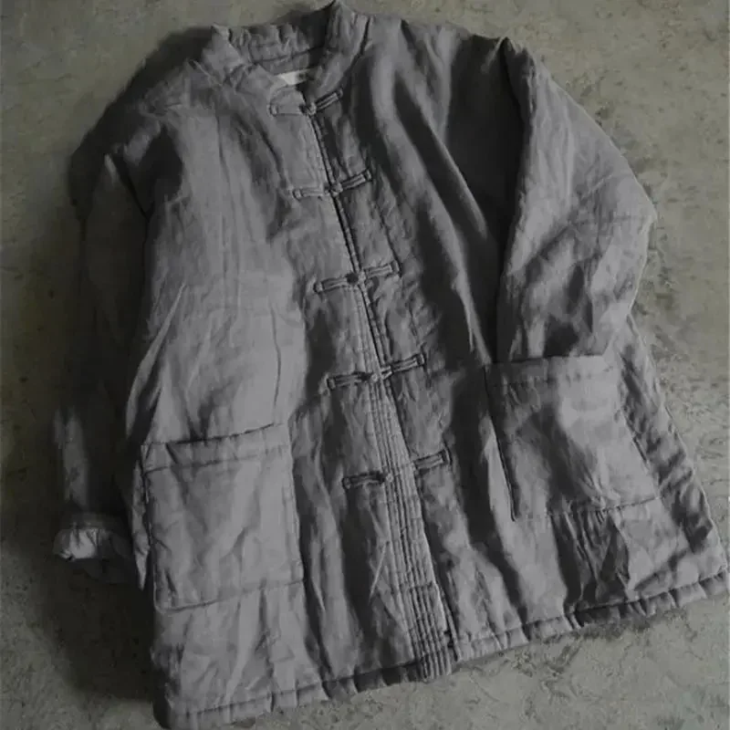 2025 جديد سترة قطن الصلبة غير رسمية المرأة الرجعية معطف دافئ فضفاض الشتاء الوقوف طوق مشبك ملابس خارجية