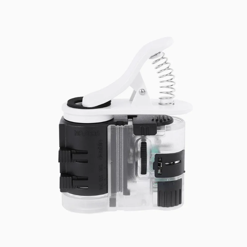 

Universal interface mobile microscope with multiple card lenses, cloth wrapped porcelain identification magnifying glass