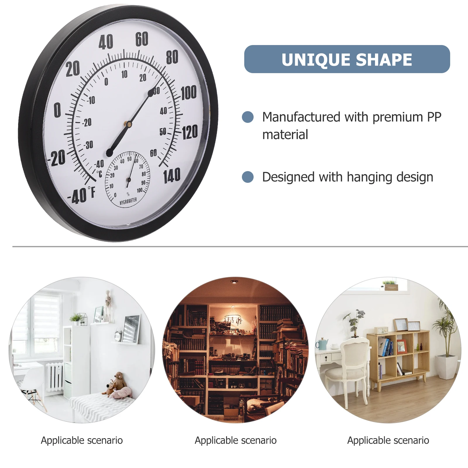 

Indoor Outdoor Hanging Thermometer Durable PP Material Wall Large Numbers Weather Hygrometer Temperature Humidity Gauge
