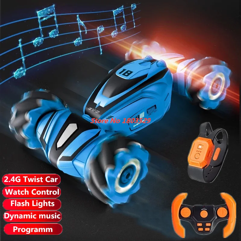 RC Stunt Car 2.4GHz Watch 4WD RC Drift Car Music Lights Intelligent Programming Twist Car Off Road Vehicle Gesture Control Cars