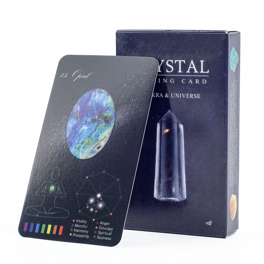 Crystals Healing Cards English Version 60-Card Deck with PDF Guidebook 48 Crystal & 12 Zodiac Cards Board Game for Party