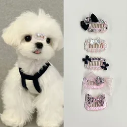 Fashoin Korean Pet Dog Hairpin Cute Pink Pearl Crystal Hairclip For Small Medium Dog Puppy Cat Headwear Pet Grooming Accessories
