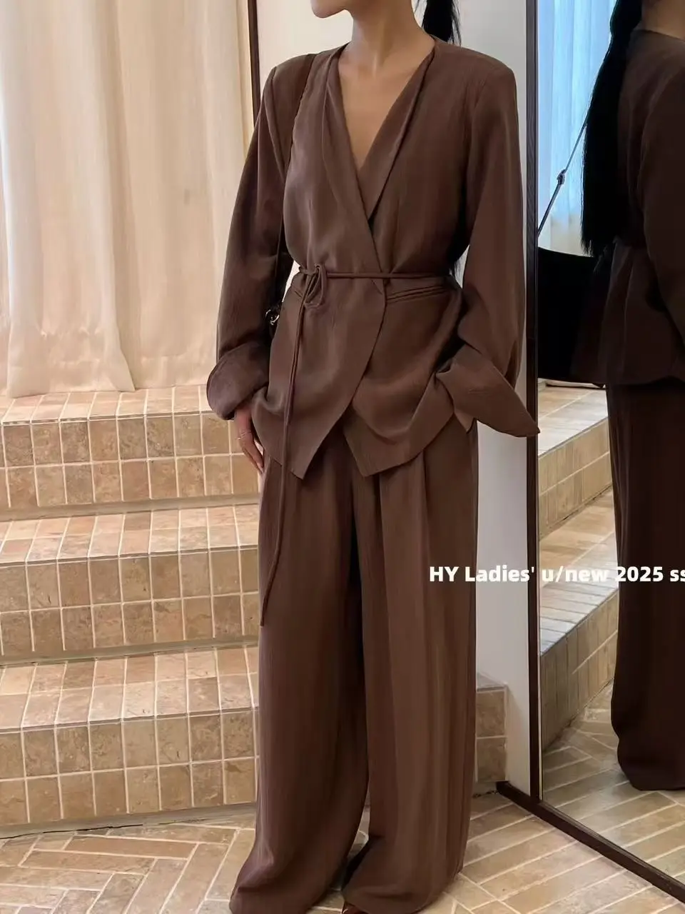 

SuperAen European and American Style Women's Clothing New 2025 Fashion Solid Color with Belt Jacket Trousers Sets