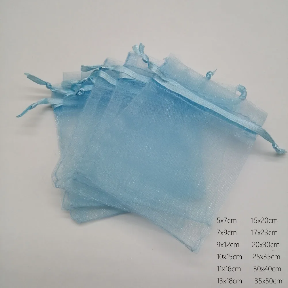 1000pcs/Lot Sky Blue Goodie Wedding Organza Drawstring Gift Bags Sachet Pouch Packaging Birthday Party Favors Christmas Display