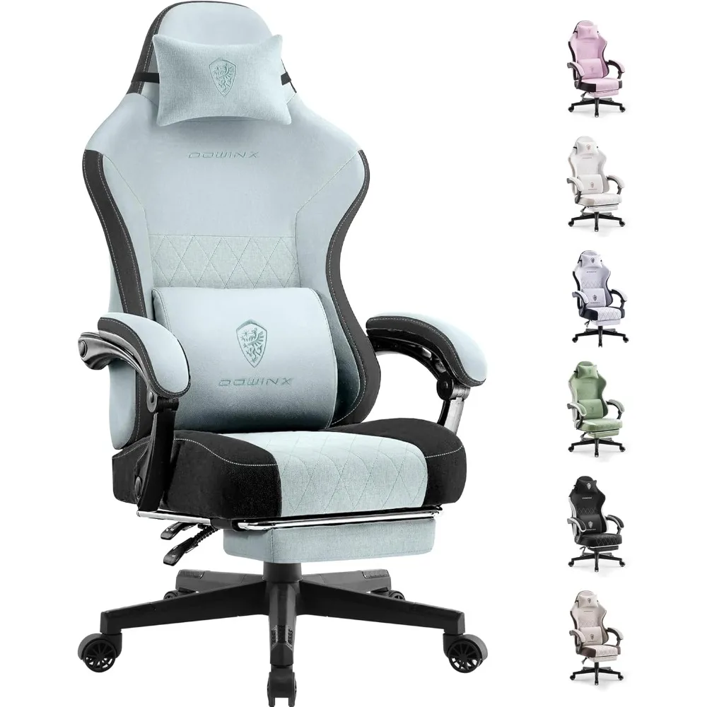 

Gaming Chair Fabric with Pocket Spring Cushion, High Back Ergonomic Computer Chair with Footrest for Adults, Massage Lumbar Sup