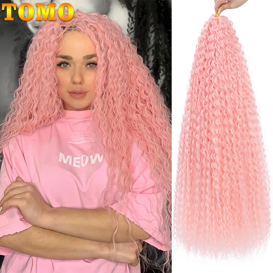 

TOMO Crochet Hair Afro Curls Braiding Hair Extensions Long Synthetic African Water Wave Hair for Braids Soft Pink Kinky Curly