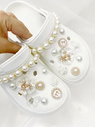 20pcs Removable Vintage Diy Faux Pearl Flower Garden Shoe Buckle & Chain Decoration For Holey Shoes