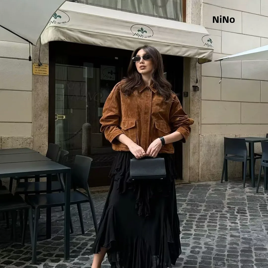 

Vintage Versatile Slimming Faux Velvet Loose Fit Flight Jaet Outerwear in Two Colors Straight Cut Warmth for Women Winter