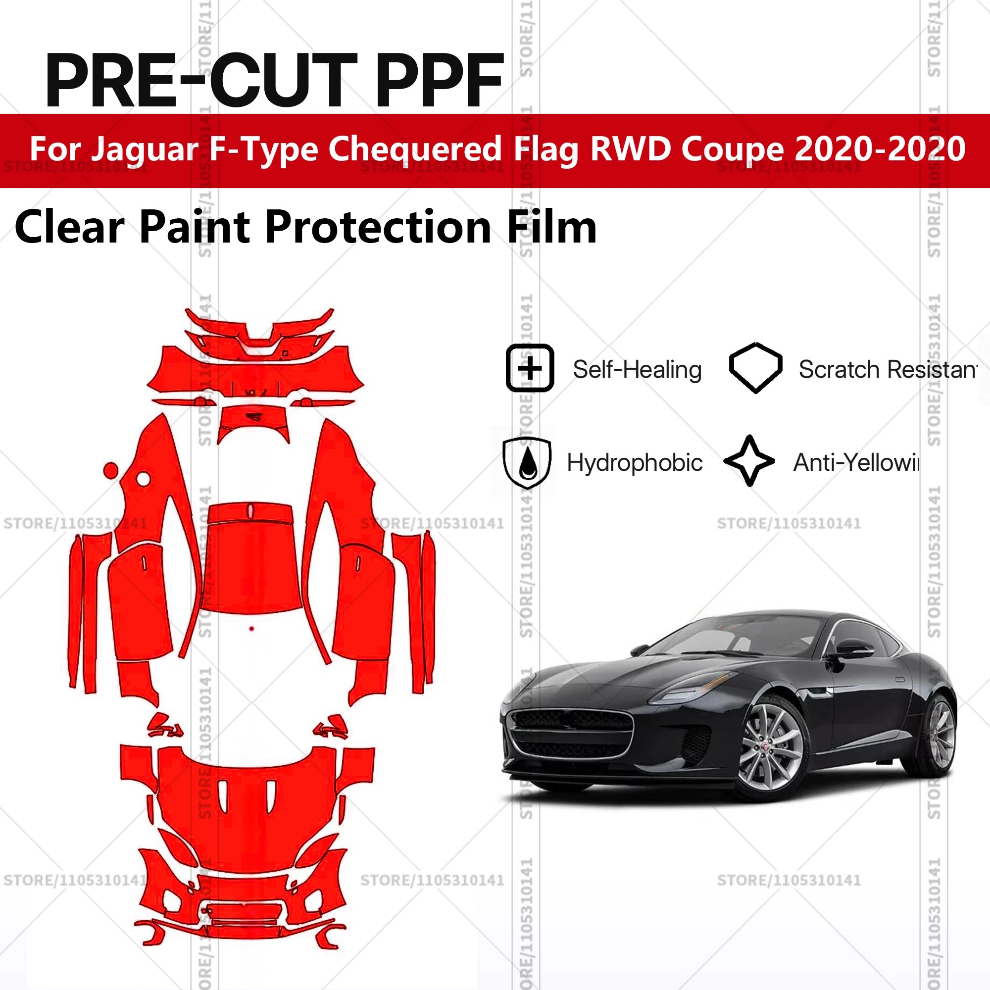 

Предварительно нарезанная прозрачная защитная пленка PPF для автомобилей, автомобильная пленка PPF для Jaguar F-Type Chequered Flag RWD Coupe 2020-2020