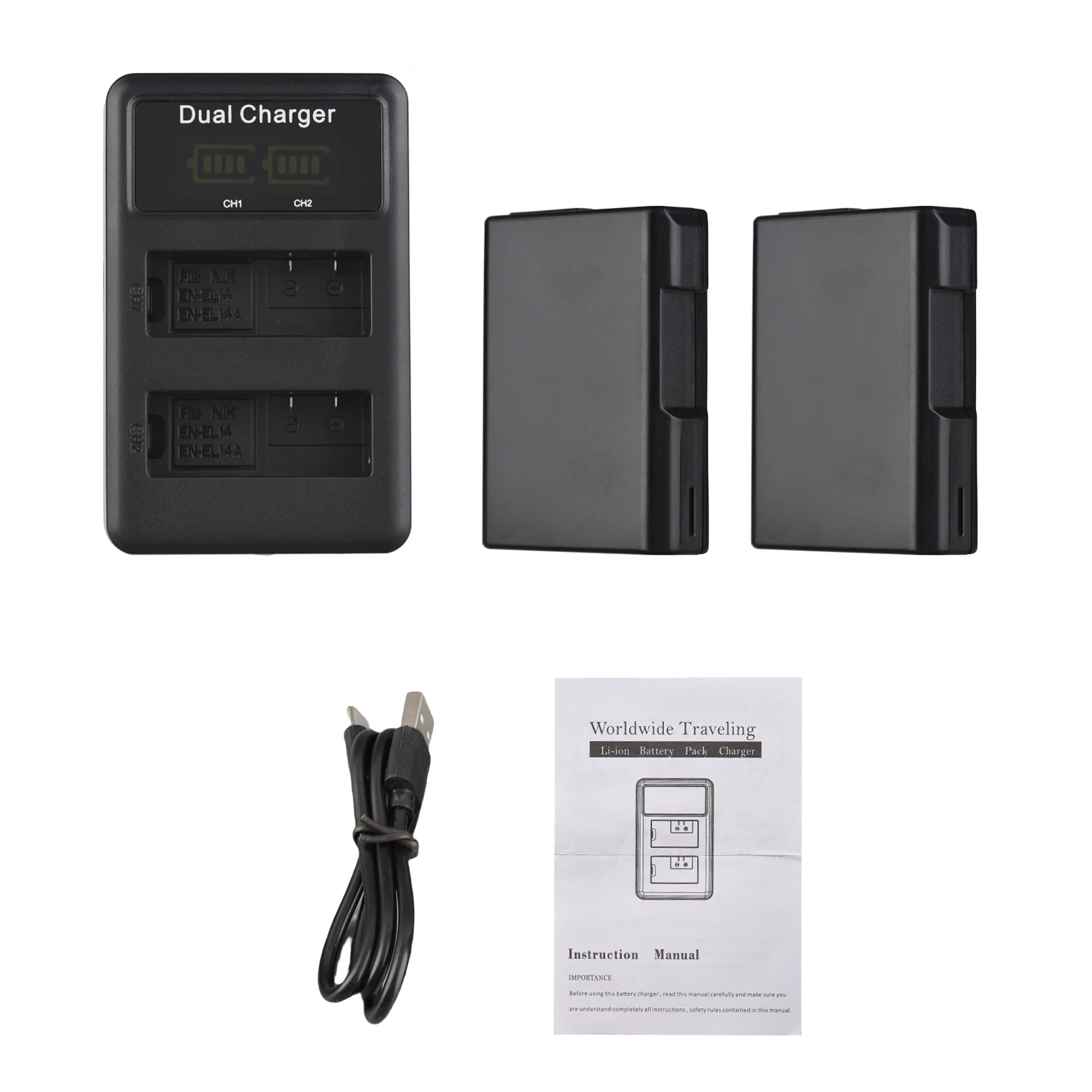 

EN-EL14 Battery & Kit 2pcs 7.4V 1500mAh Battery + 1pc LED2-EL14 Dual Channel Camera Battery USB Port LED Scr