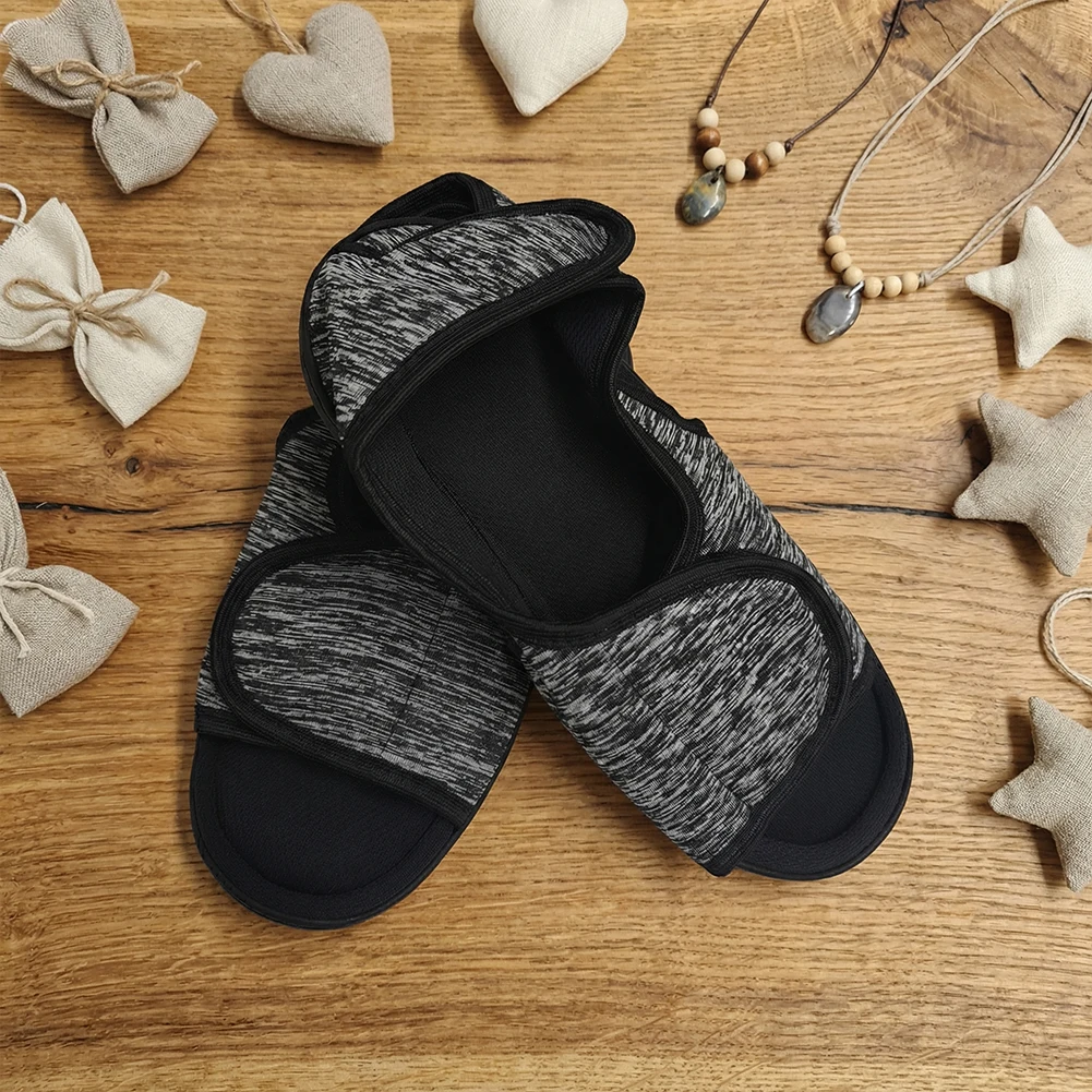 Hook and Loop Fastener Shoes Adjustable Slip- Edema Footwear Non-Slip Wide Open Toe Sandals for Indoor Outdoor