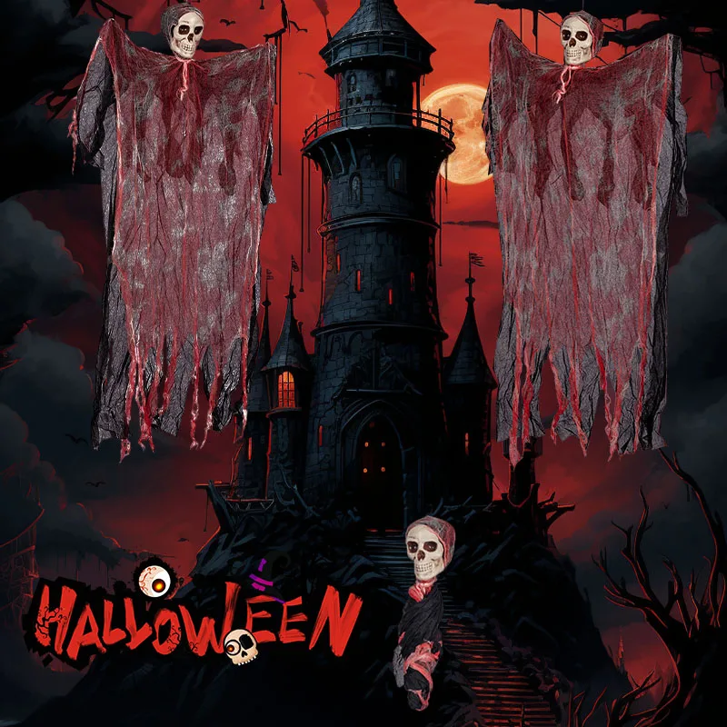 

2/1PC Haunted House Halloween Decorations Hanging Ghost Skull Scary Skeleton Grim Reaper Outdoor Garden Horror Party Theme