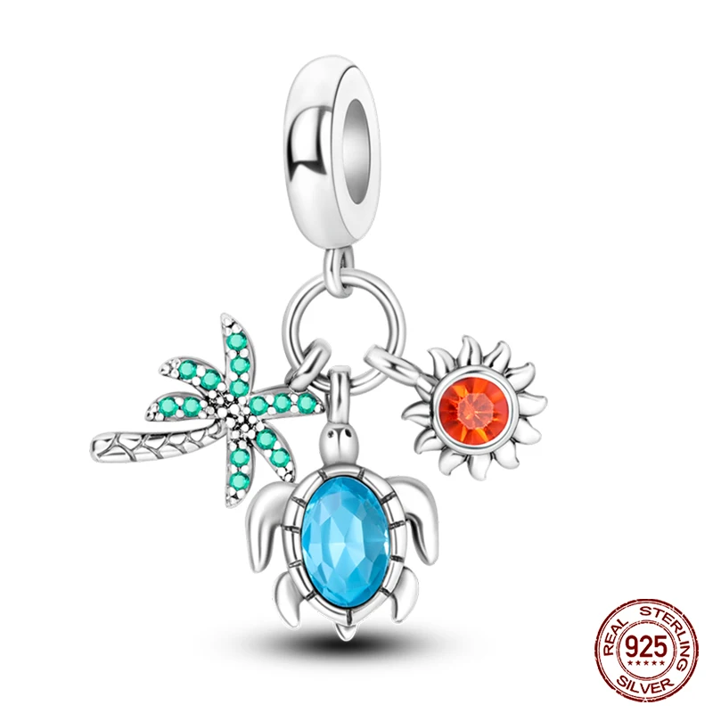 Zcomprend-Perles de charme d'animaux sous-marins en argent regardé 925 pour femme, s'adapte à Pandora, bracelet original, collier, pendentif, bleu, nouveau