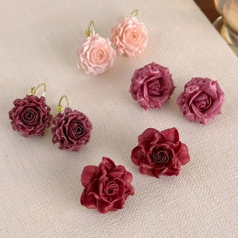 Sweet Artificial Rose Earrings Retro Unique Preserved Flower Earrings Delicate Craftsmanship Resin Romantic Ear Hooks Party