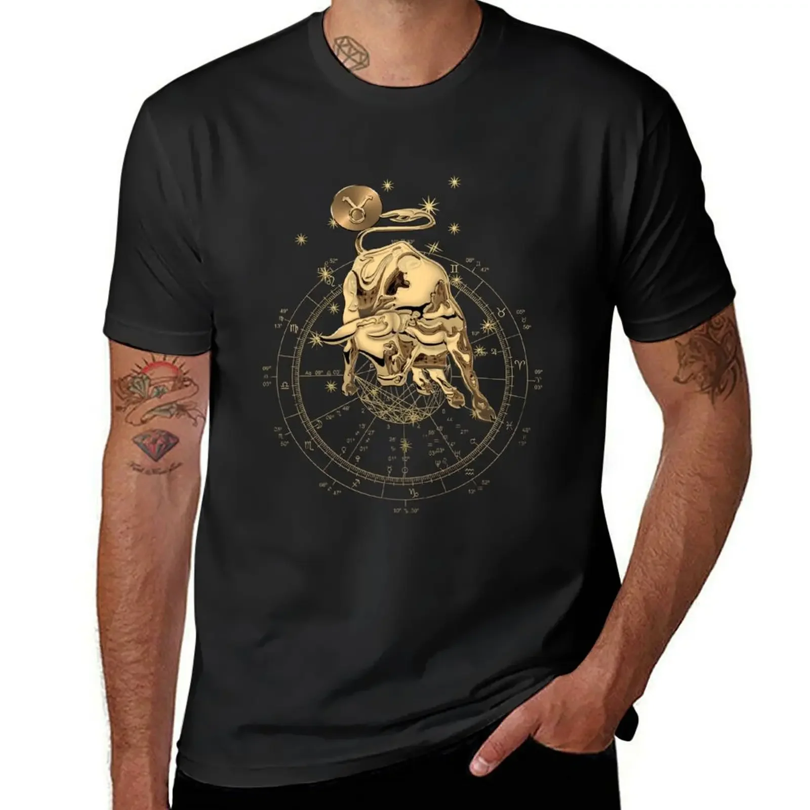 

Western Zodiac - Golden Taurus - The Bull on Black Canvas T-Shirt sweat tshirts for men