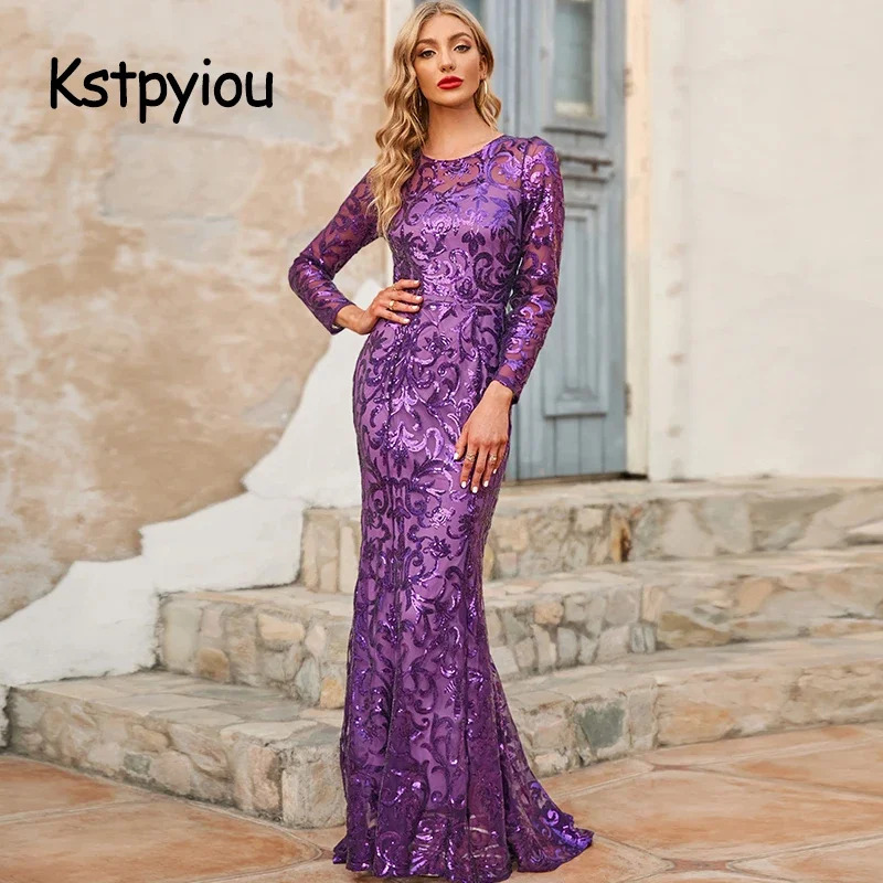 Kstpyiou Ball Gown Evening Party Sequin Glitter Prom Dress Plus Curve Size Cocktail Lady Robe De Mother Of The Bride Dresses