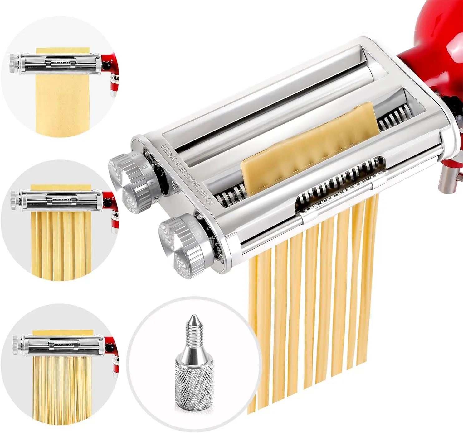 

3-in-1 Stainless Steel Pasta Maker Attachment for Stand Mixers with Roller & Cutter Set, Includes Replacement Screw