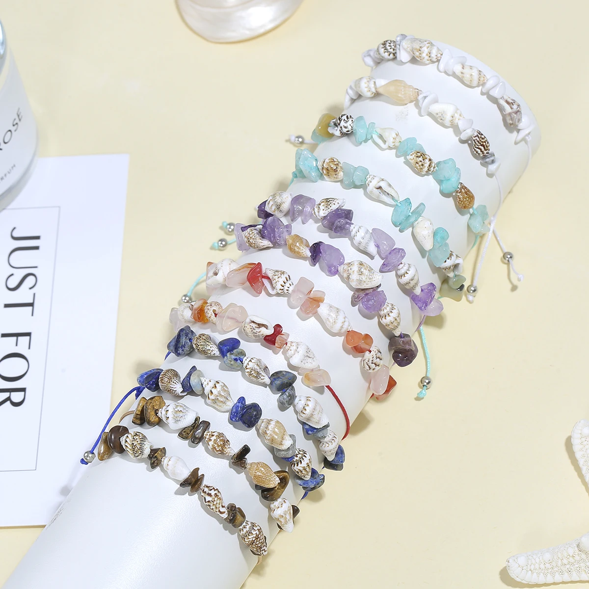 12 teile/satz Bunte Conch Stein Charms Armband Set Bunte Einstellbare Seil Kette Armband Für Frauen Schmuck Geschenke