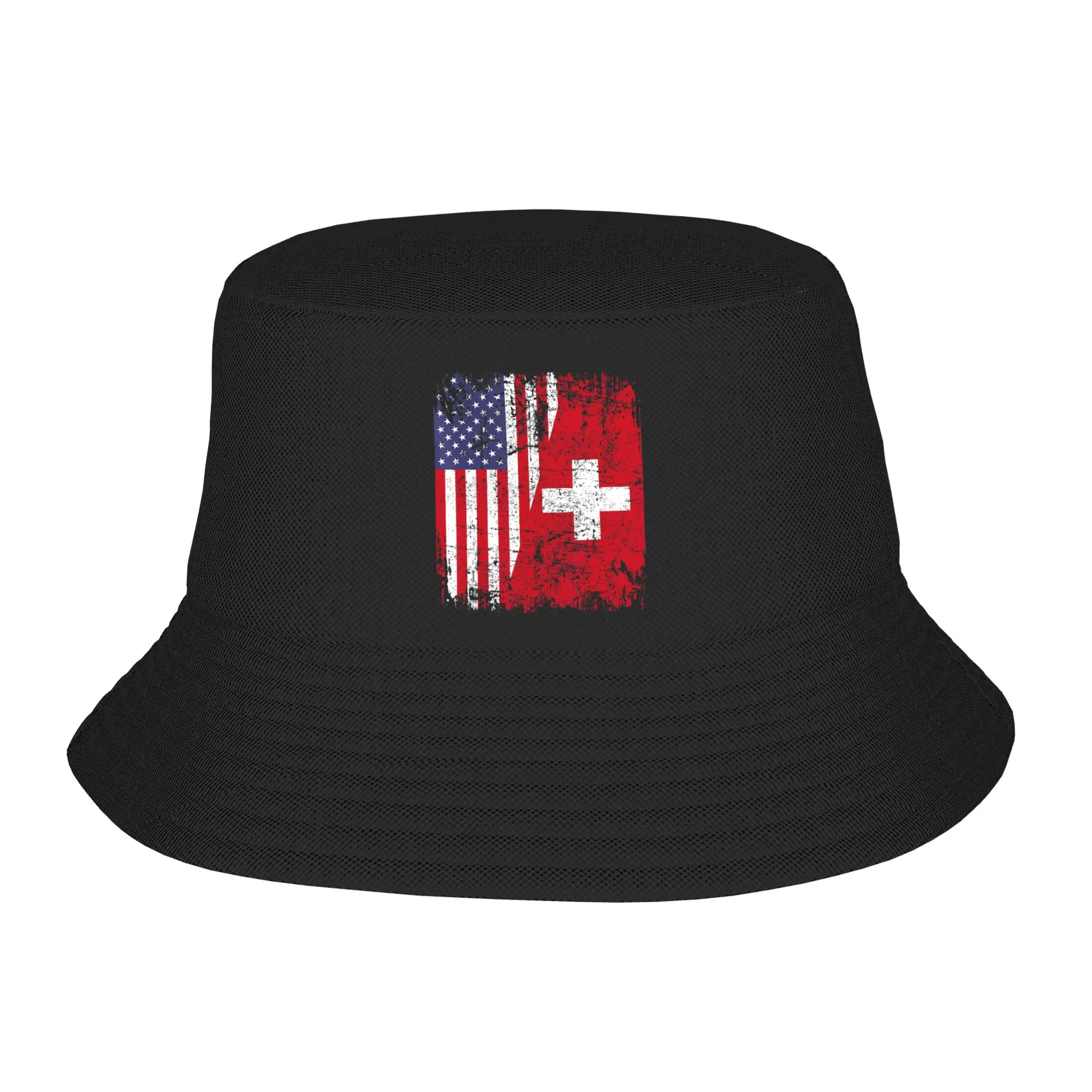 Chapeau de pêcheur avec drapeau suisse, cadeau pour fille, casquette de voyage légère Harajuku