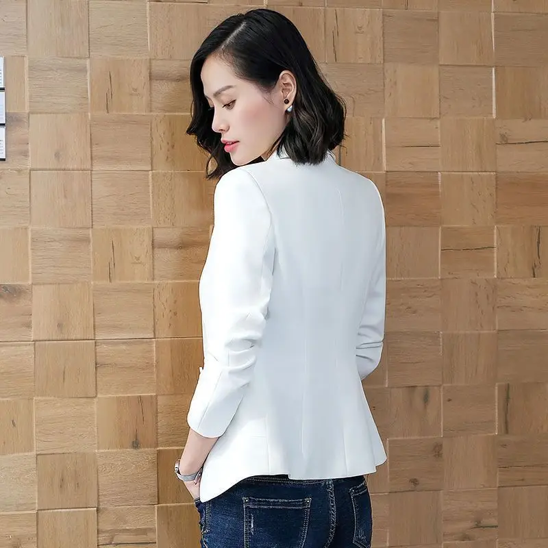 بدلة نسائية ضيقة مناسبة للربيع والصيف النسخة الكورية من Jaet Long Sve بزر واحد للإغلاق Ele irt