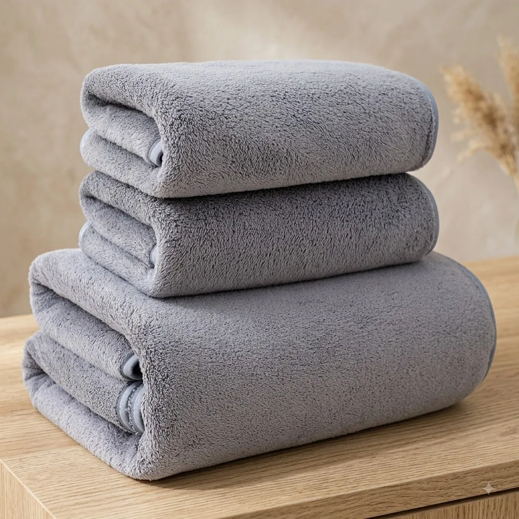 Thickened Coral Fleece Towel Set Grey Solid Color Soft Absorbent Bath Towels For Home Gym Face Washing
