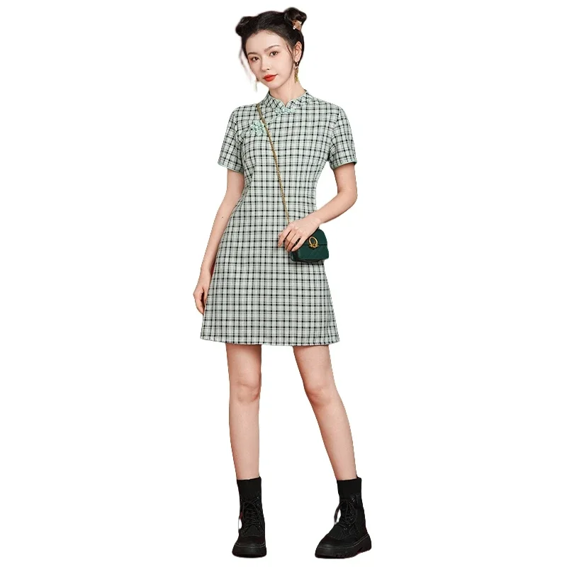 فستان شيونغسام على الطراز الصيني أنيق فضفاض منقوش للحفلات من تشيباو فستان صيفي نسائي بأكمام قصيرة #1