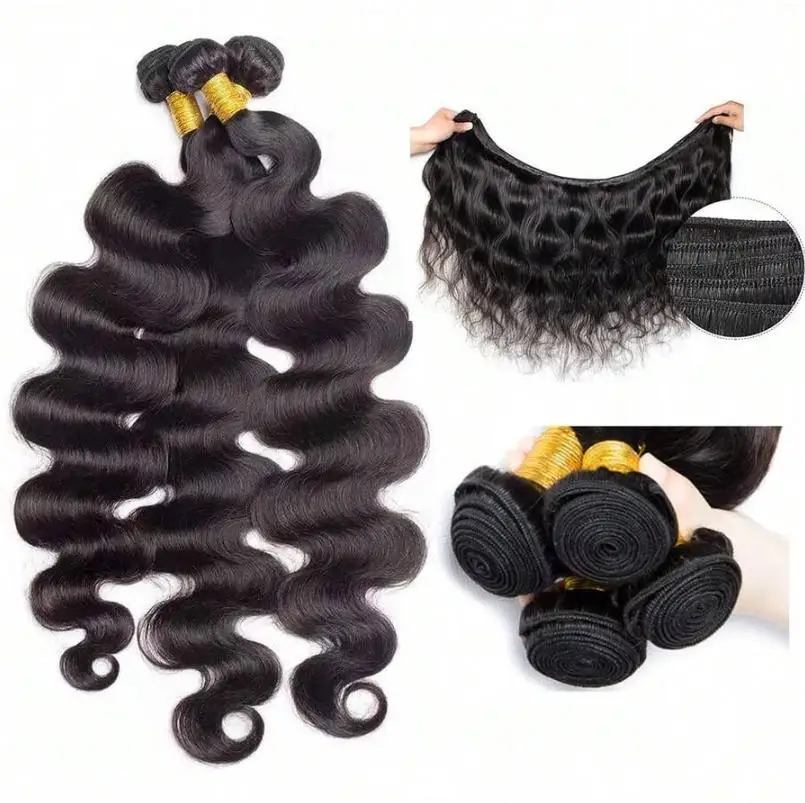 Ultra Long Up To 42 Inch Natural Black Body Wave Virgin Hair Bundles 12A Brazilian Real Human Hair Double Weft Full Thick Weave Extensions Wholesale
