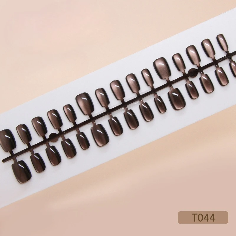 

30pcs Simple Fake Press on Nails with Tools Black and Brown Cat Eye Nail Tips Cheap Short False Nails Woman Prosthetic Nail Set