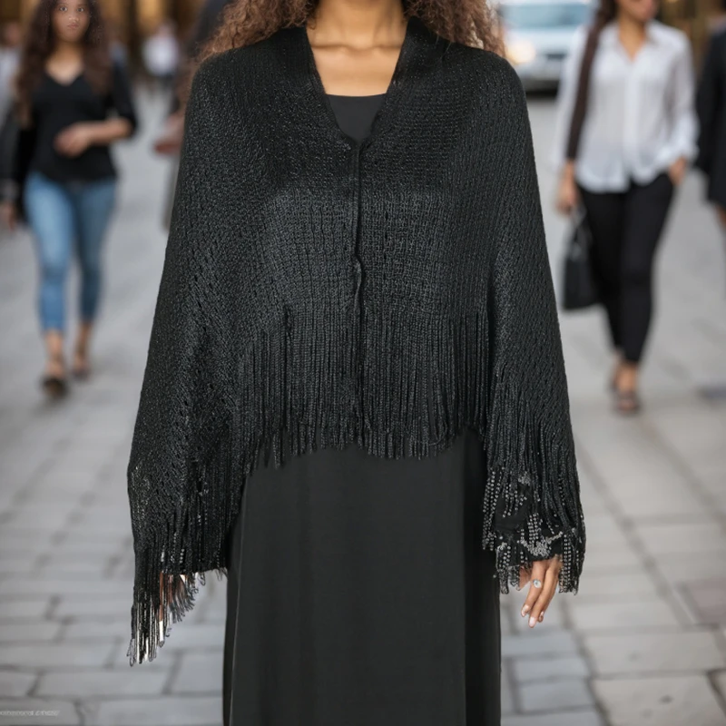 Fashion Women Bat Sleeve Cutout Cape Tassel Shawl Luxry Golden Sliver Party Scarf Summer Leisure Long Muffler 100*52cm view 3