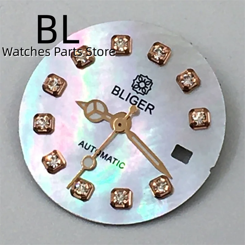 BLIGER 20.5mm Pearl Shell Women\'s Watch Dial Hand Set Multicolor Dial With Silver Gold Rose Gold Diamond Index For NH05 Movement