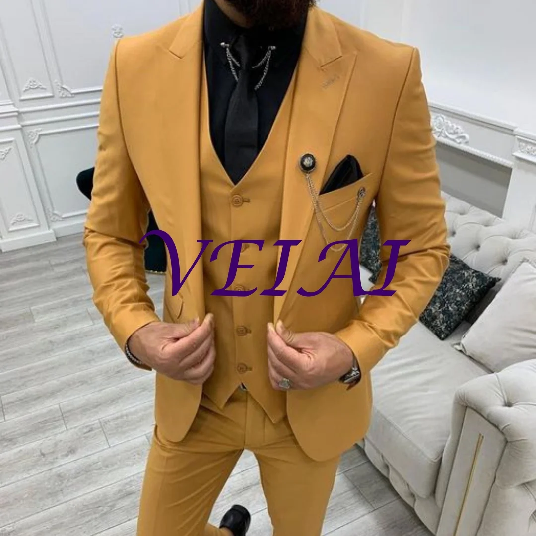 

CustomizedWhite Peak Lapel Slim Fit Mens Suits 3 Pieces Tuxedos Terno Masculino Groom Wedding Prom Costume Homme Blazer