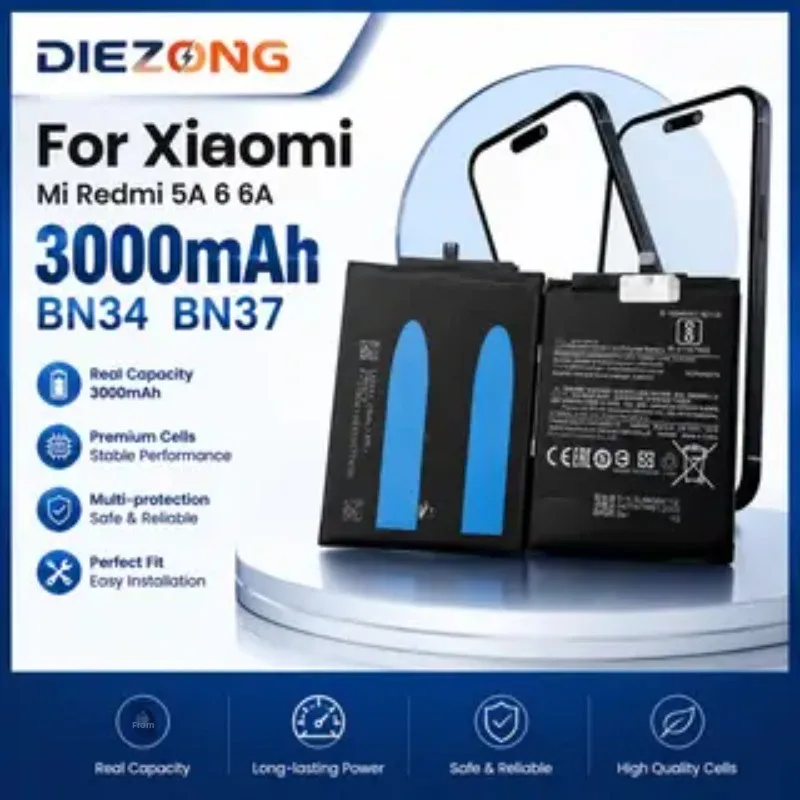 

3000mAh BN34 BN37 Zero Cycles Mobile Phone Batteries for Xiaomi Mi Redmi 5A 6 6A Replacement Lithium Battery High Quality