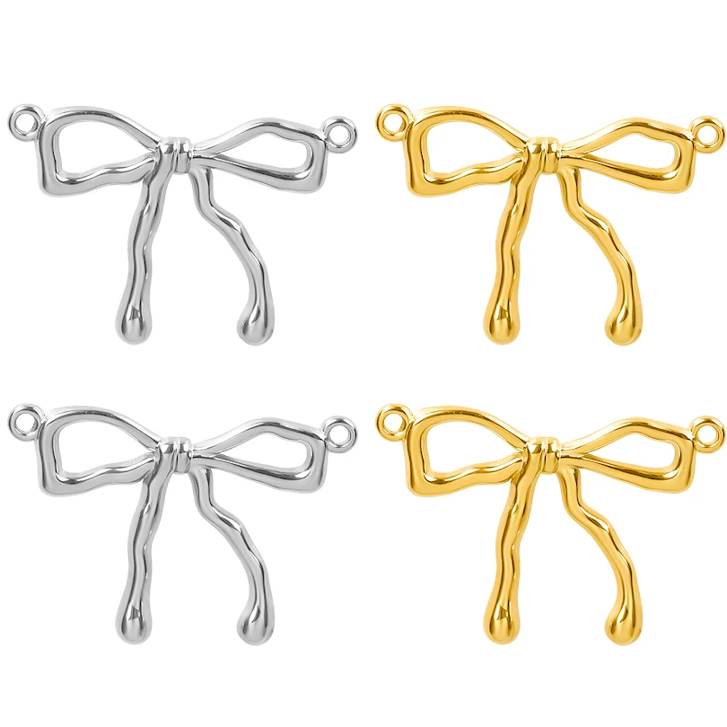 Chic 6pcs Stainless Steel Bow Knot Charms Two Hanging Holes Bow Pendants Jewelry Making Supplies Findings DIY Earrings Necklace