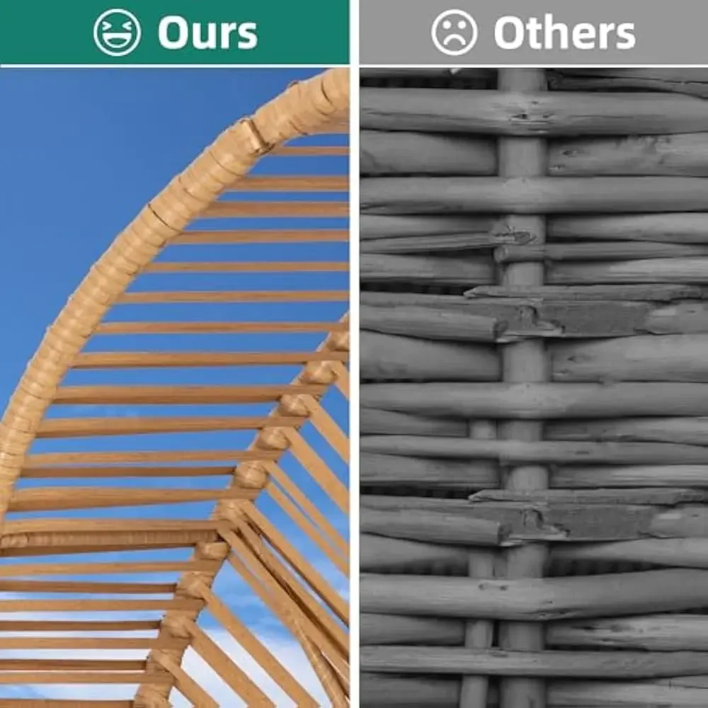 Chaise à œufs suspendue d'une capacité de 350 LBS, avec support et appui-tête avec coussin, chaise à œufs à double chaînes en rotin et osier, pour Patio, porche, chambre à coucher