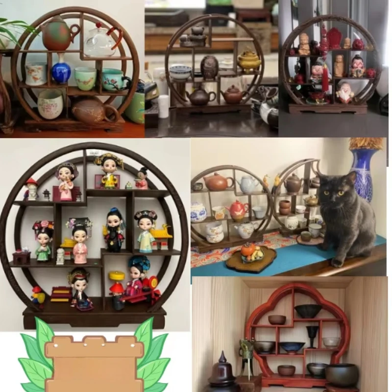Solid Wood Tabletop  Antiques Display Stand  Small Bogu Shelf Chinese Tea Set Purple Clay Pot GK Display Shelf Ornaments