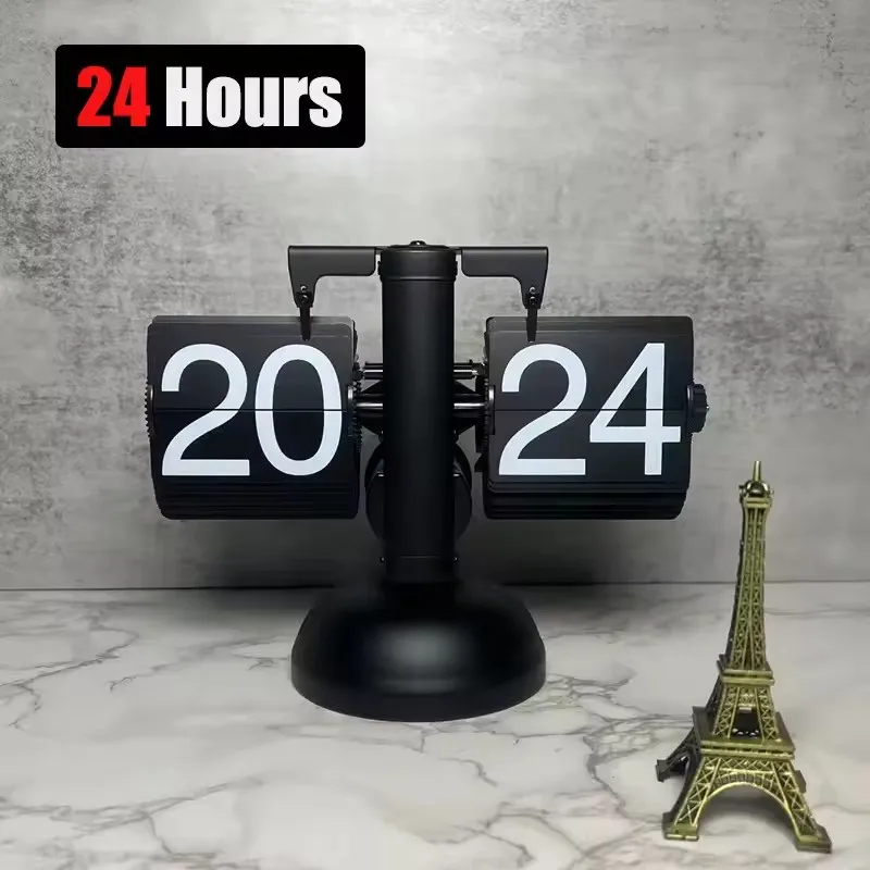 Retro 12H 24H Flip Down Clock European Automatic Page Turning Mechanical Time Clocks desktop Room Office Decor Home Toys Gift
