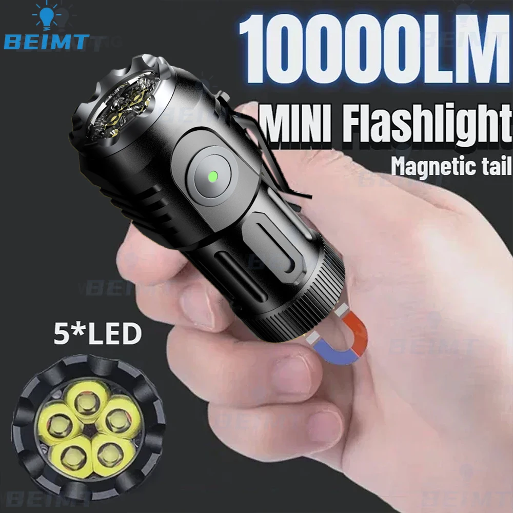 10000lm Mini 5 * Led Zaklampen Usb Oplaadbaar Met 18350 Batterij Sterke Krachtige Outdoor Zaklamp Camping Lamp Cob Werklamp