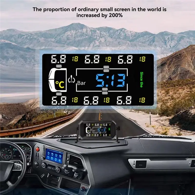 Car RV Truck TPMS 6 Wheels Sensor Solar Tire Pressure Monitoring System Temperature Clock Air Pressure Display Alarm-ABQF