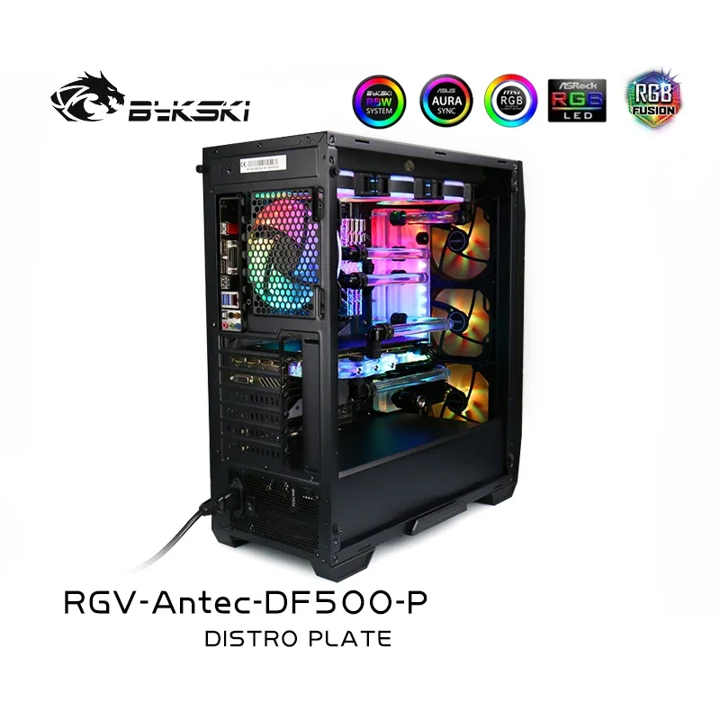 Bykski Distro Plate For Antec DF500 Case,MOD Waterway Board Kit  For Water Cooling Loop Solution, 12V/5V SYNC, RGV-Antec-DF500-P