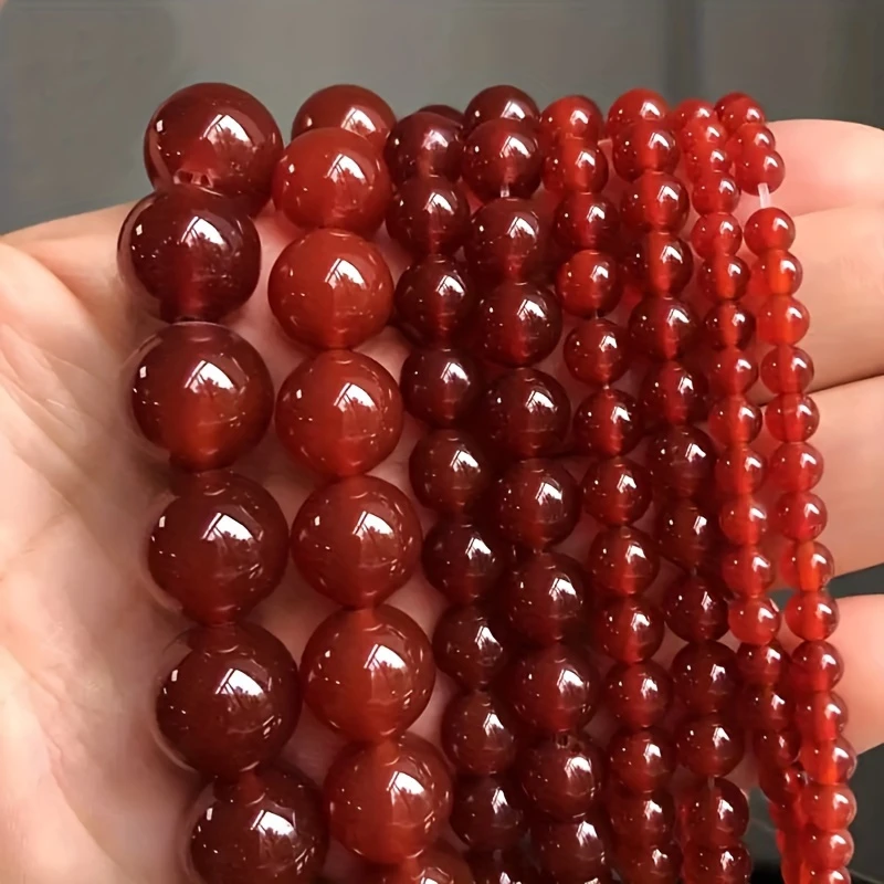 7A Natural Red Agate Onyx Stone Beads Round Loose Spacer 4 6 8 10 12mm For Jewelry Making DIY Bracelets Accessory 15'' Strand