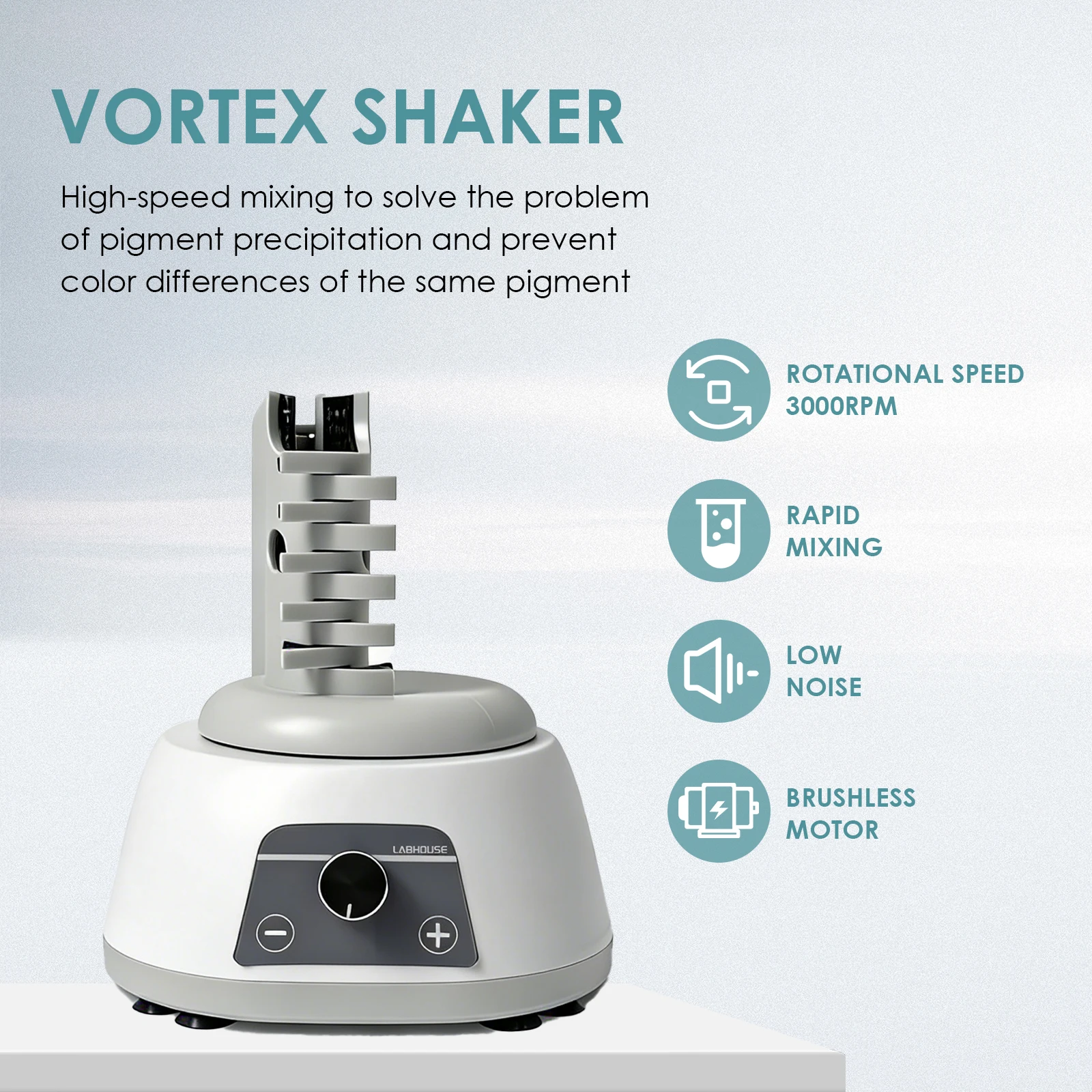 LABHOUSE MVM-Pro Hands-Free Vortex Paint Shaker, 3000RPM Vortex Mixer, Single 2.5min Timer, Extended Clamp, Anti-Slip Base, for Hobby Paint, Nail Polish, Pigments, Glue, Lab Use