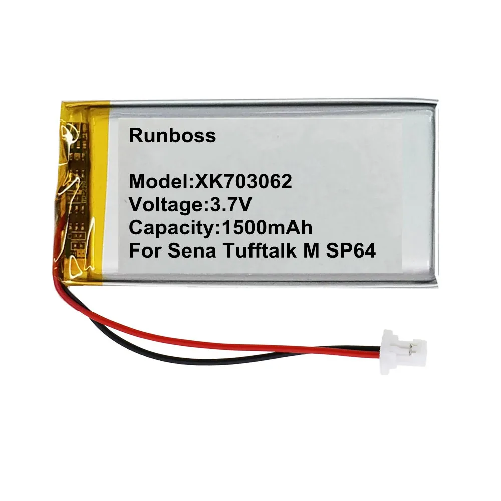 1500mAh XK703062 3.7V Lipo Replacement Battery For Sena Tufftalk M SP64 Sports Headphone 2 Wires Connector Battery Pack