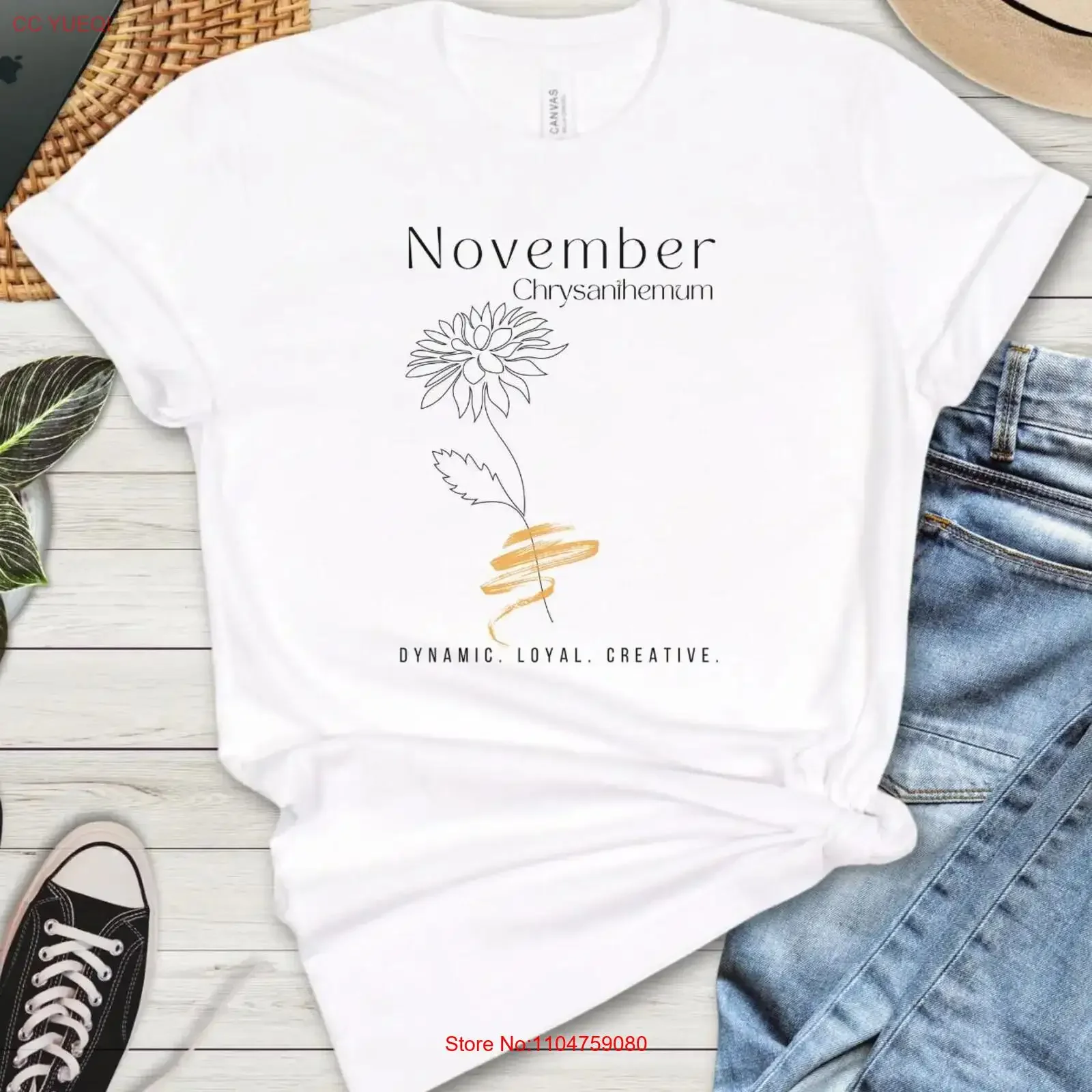 November Birth Month Flower T Shirt Chrysanthemum Birthstone Color Traits Personalized  vintage Washed fashion Soft homme