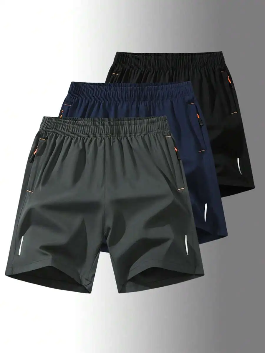 

3 Pairs Men's Loose Quick-Dry Athletic Shorts - Gray, Navy, Black