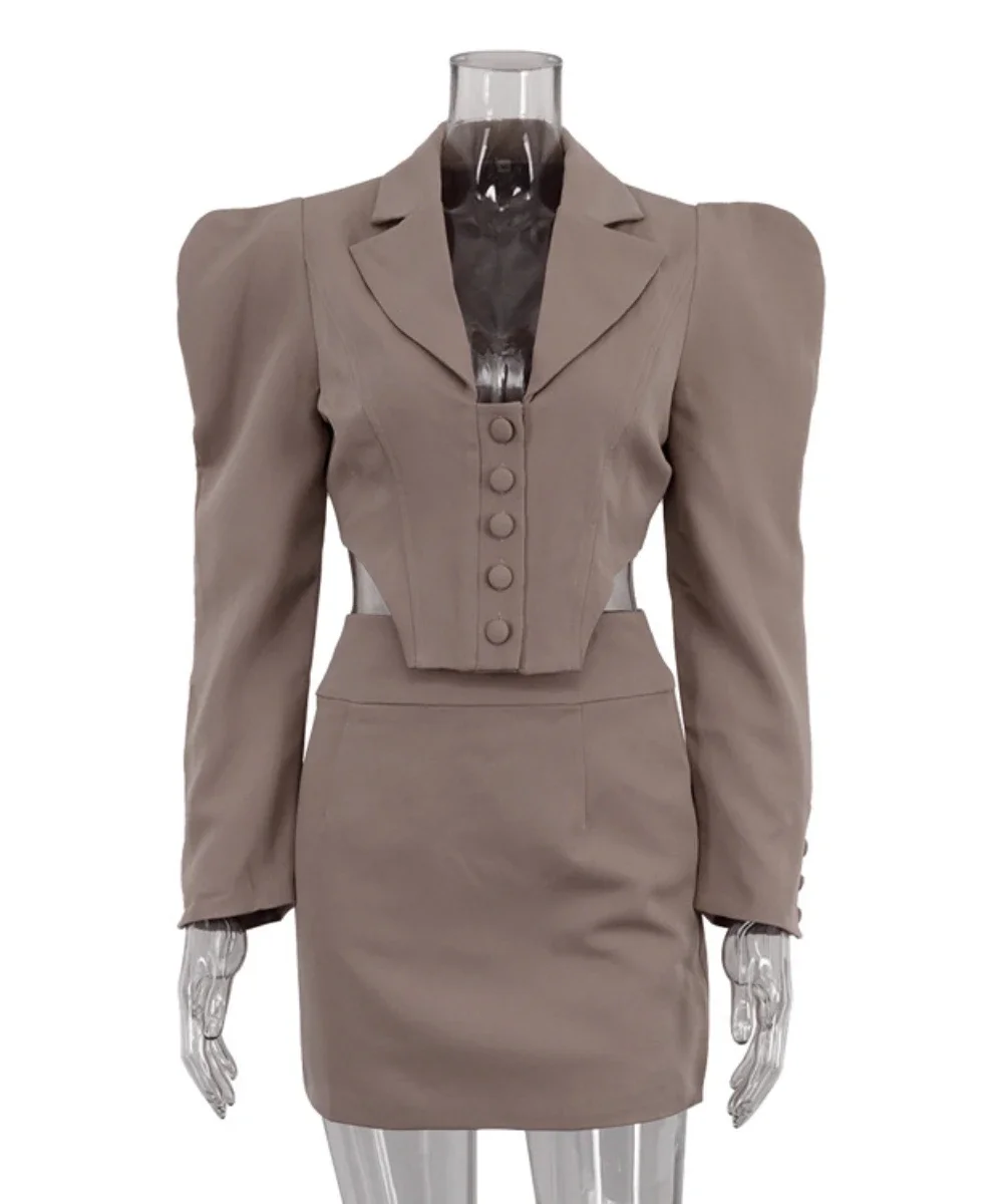 2025 nova primavera sólida entalhado curto blazer e mini saia conjunto de duas peças feminino sexy bodycon blazer terno vestidos sexy clube outfits