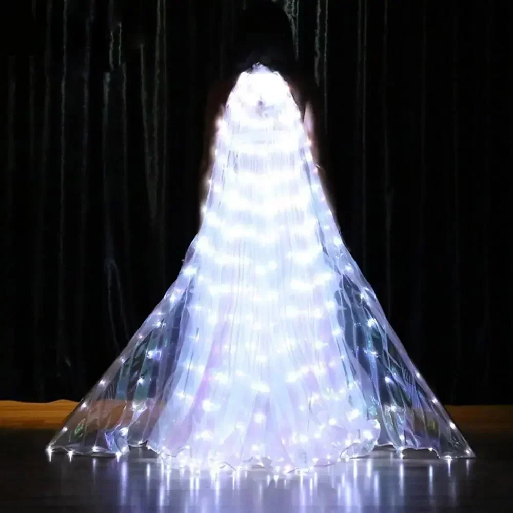 Glowing Belly Dance ปีกผีเสื้อส่องสว่าง LED ปีกเรืองแสงแสดง Telescopic Sticks เครื่องแต่งกายผู้ใหญ่