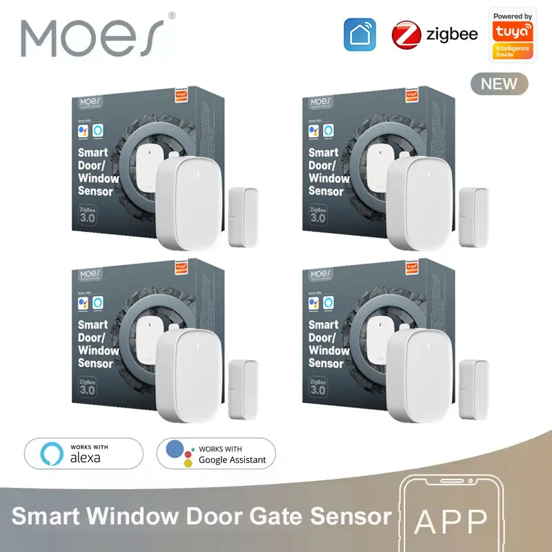 MOES Tuya ZigBee 3.0 Smart Window Door Gate Sensor Detector Smart Home Security Alarm System Smart Life Tuya App Remote Control