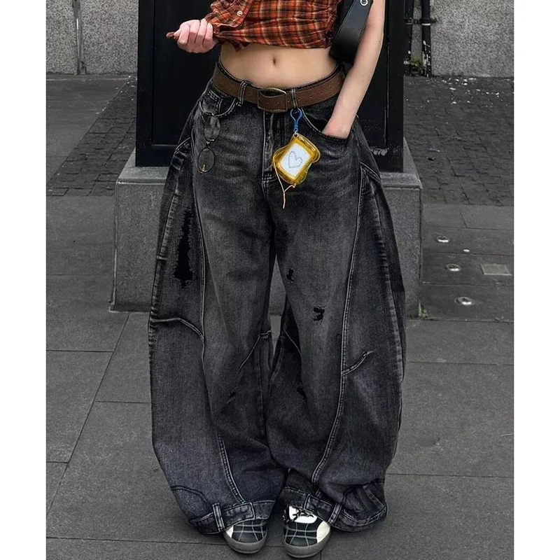 2026 New Girls Chic Designer Wide Leg Jeans Women Retro Fashion High Waist Trousers Lady Baggy Solid Thin Denim Pants