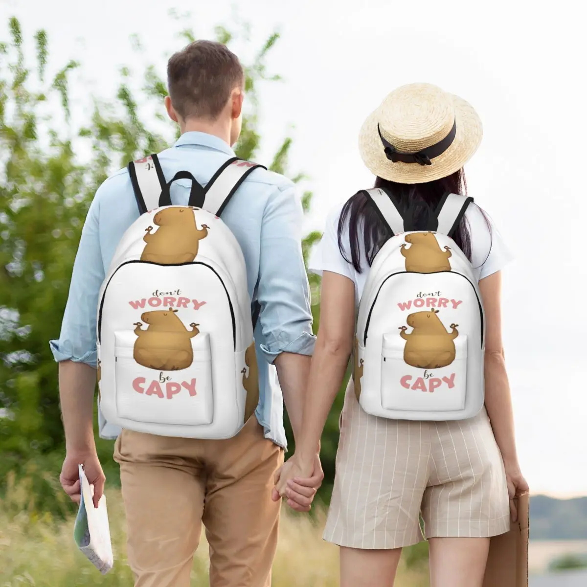 Don't Worry Be Cappy Capybara Student Backpack School Bag Hiking Travel Daypack for Boys Girls Bookbag Shoulder Bags